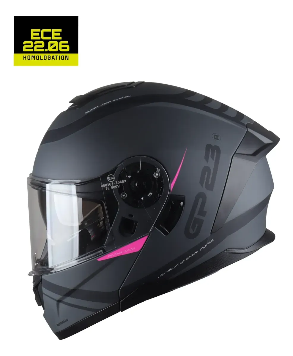 Casco De Moto Rebatible Gp23 FL900 Maranello Doble Visor Gris y Rosa - Imagen 3