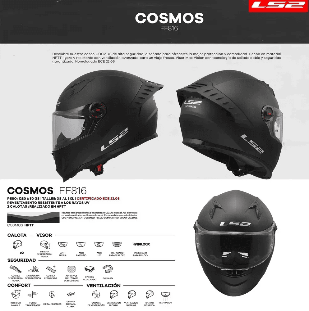 Casco Integral LS2 Cosmos FF816 Negro Mate - Imagen 7